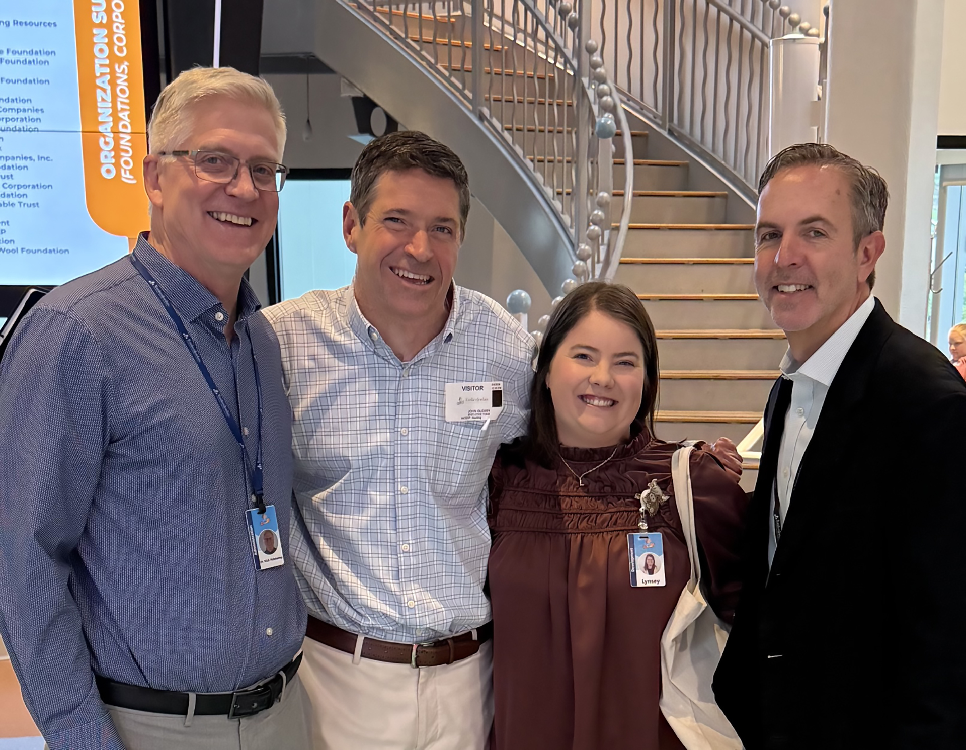 Group photo of John O'Leary, Nick Holekamp, Lynsey Wehrenberg, and Shawn Dryden from a recent visit at Ranken Jordan